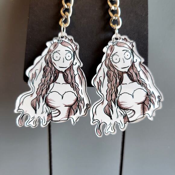 Corpse Bride Earrings Gothic Butterfly Chain Dangle Bride Halloween NWT 3.5" - Picture 9 of 12
